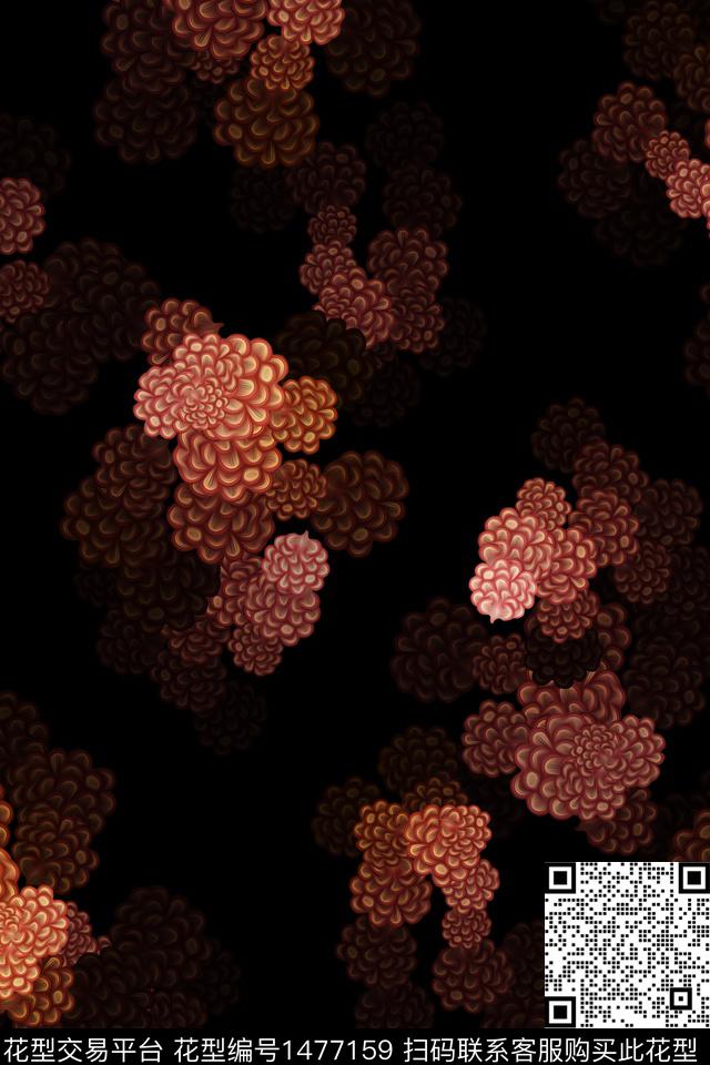 民族风花卉香云纱数码印花华亿平台下载（图片编号: 1477159） - 瓦栏（Walan）
