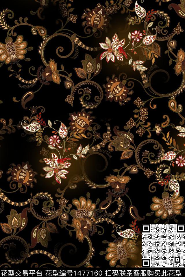 民族风佩斯利花卉数码印花华亿平台下载（图片编号: 1477160） - 瓦栏（Walan）