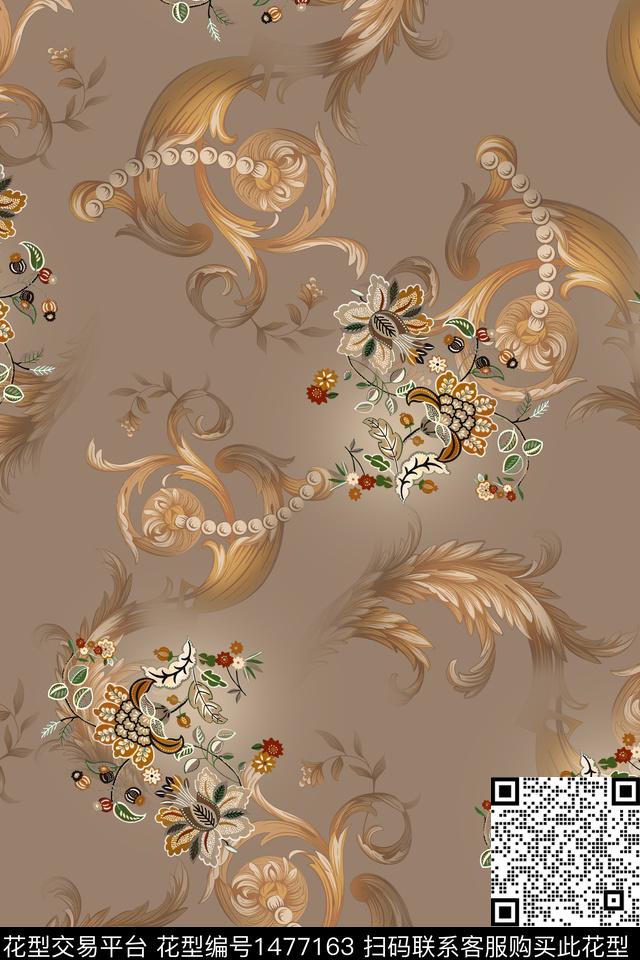 民族风花卉香云纱数码印花华亿平台下载（图片编号: 1477163） - 瓦栏（Walan）