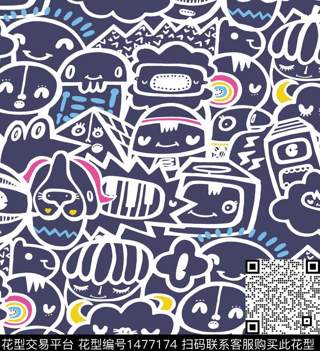 卡通人物童装趣味传统印花华亿平台下载（图片编号: 1477174） - 瓦栏（Walan）