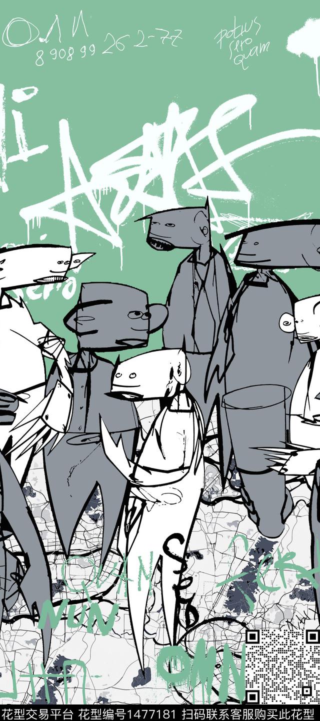 涂鸦字母人物数码印花华亿平台下载（图片编号: 1477181） - 瓦栏（Walan）