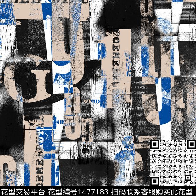 肌理字母笔触数码印花华亿平台下载（图片编号: 1477183） - 瓦栏（Walan）