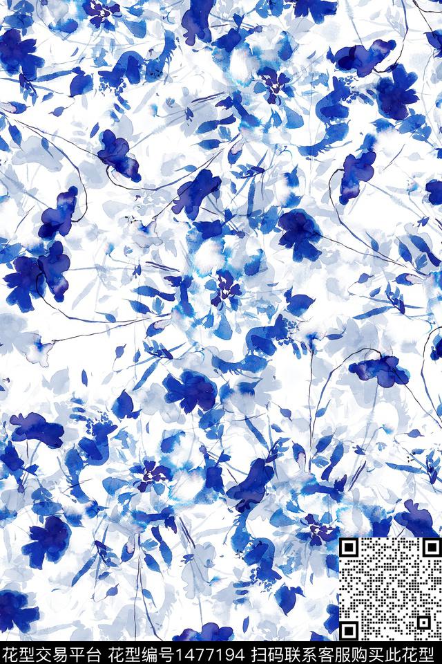 抽象花卉大牌风小清新数码印花华亿平台下载（图片编号: 1477194） - 瓦栏（Walan）