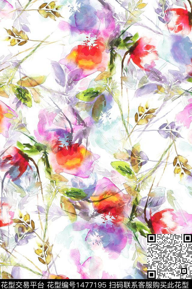 抽象花卉花卉大牌风数码印花华亿平台下载（图片编号: 1477195） - 瓦栏（Walan）