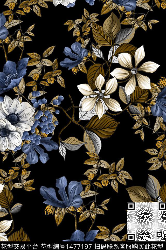 时尚花卉真丝数码印花华亿平台下载（图片编号: 1477197） - 瓦栏（Walan）