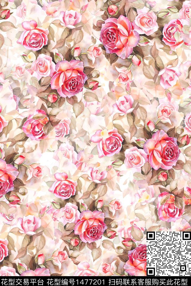 时尚花卉真丝数码印花华亿平台下载（图片编号: 1477201） - 瓦栏（Walan）