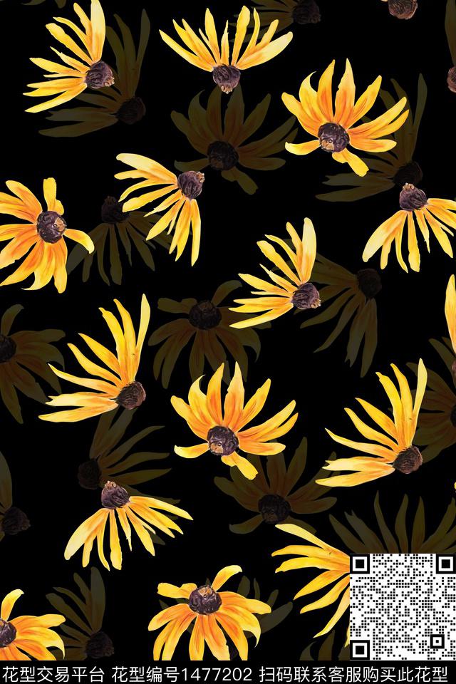 花卉大牌风小雏菊数码印花华亿平台下载（图片编号: 1477202） - 瓦栏（Walan）
