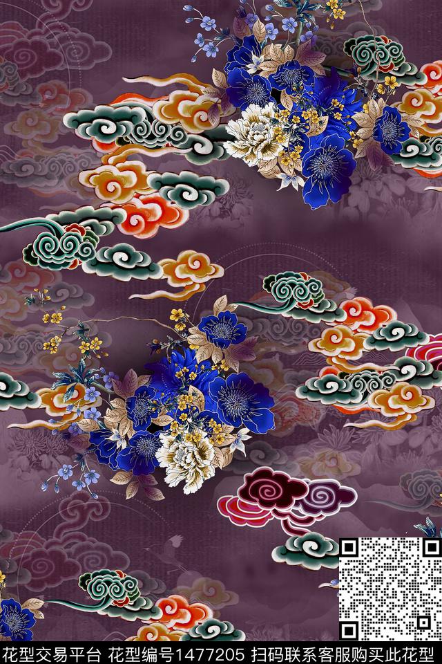花卉香云纱中国风数码印花华亿平台下载（图片编号: 1477205） - 瓦栏（Walan）