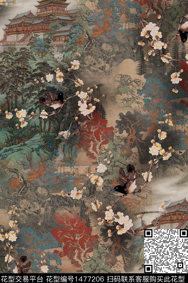 香云纱中国风真丝数码印花华亿平台下载（图片编号: 1477206） - 瓦栏（Walan）