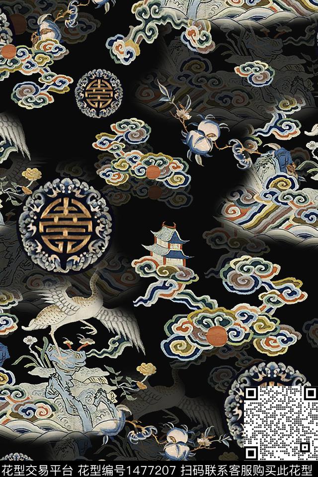 香云纱中国风真丝数码印花华亿平台下载（图片编号: 1477207） - 瓦栏（Walan）