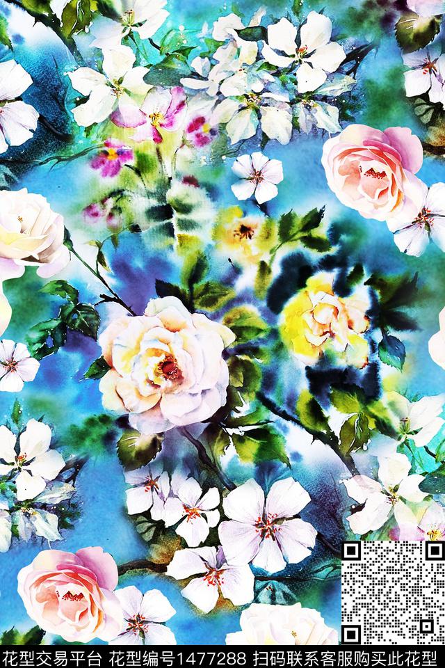 花卉大牌风小碎花数码印花华亿平台下载（图片编号: 1477288） - 瓦栏（Walan）