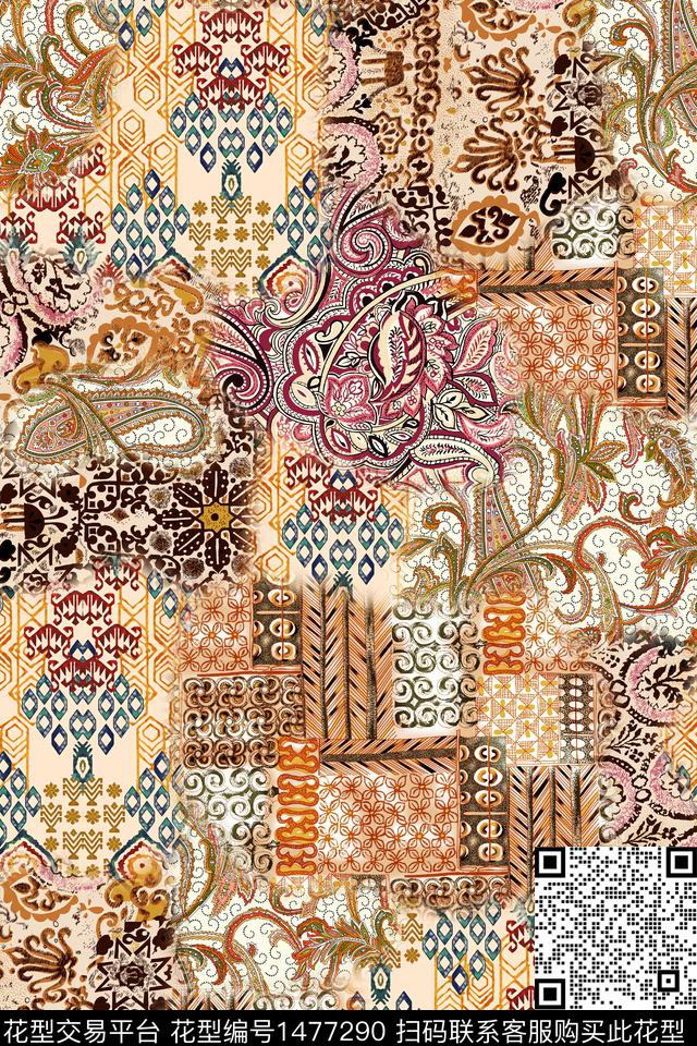 几何民族风复古数码印花华亿平台下载（图片编号: 1477290） - 瓦栏（Walan）