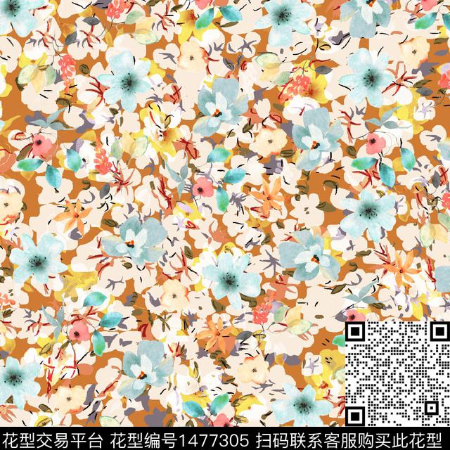 花卉满版散花小碎花数码印花华亿平台下载（图片编号: 1477305） - 瓦栏（Walan）