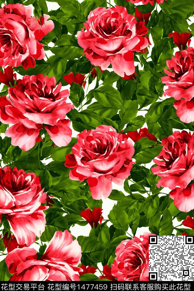 绿植树叶玫瑰花春夏华亿平台数码印花华亿平台下载（图片编号: 1477459） - 瓦栏（Walan）