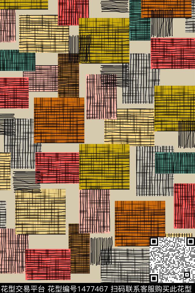 线条格子几何数码印花华亿平台下载（图片编号: 1477467） - 瓦栏（Walan）