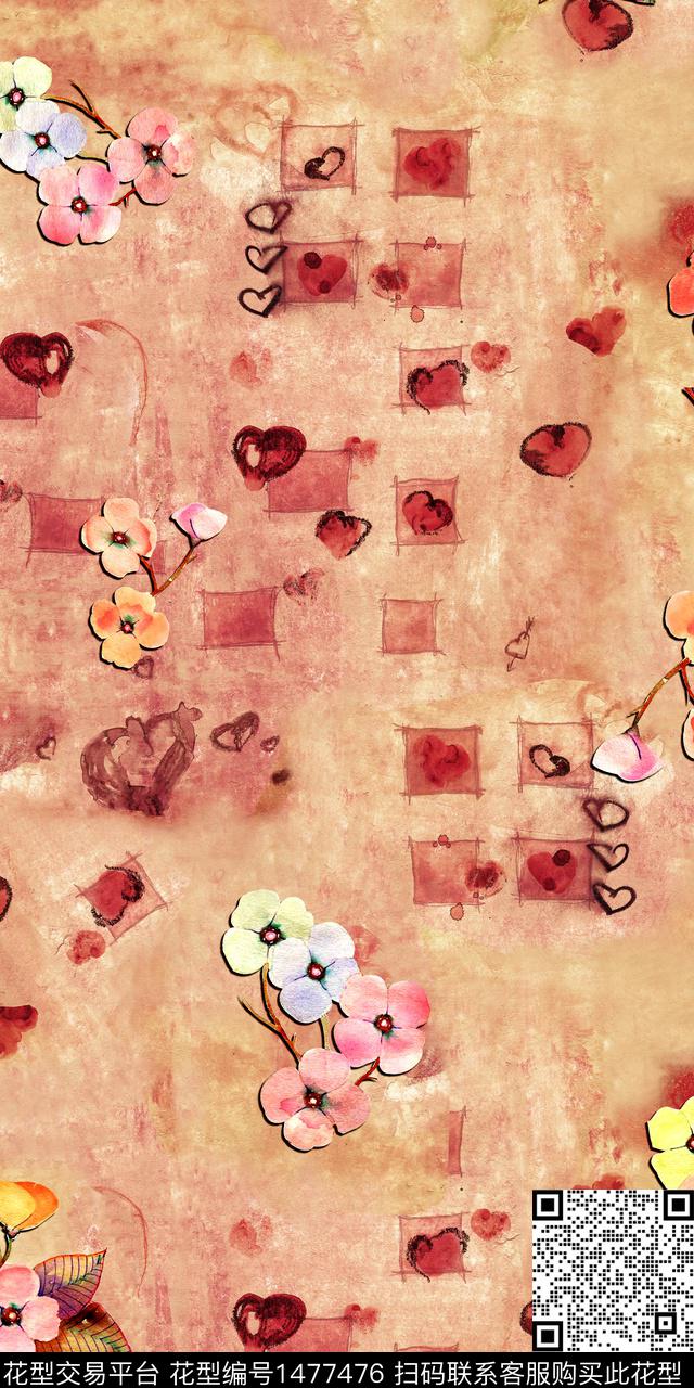 文艺手绘粉色数码印花华亿平台下载（图片编号: 1477476） - 瓦栏（Walan）