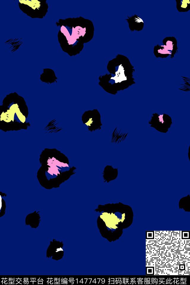 动物花卉豹纹藏青传统印花华亿平台下载（图片编号: 1477479） - 瓦栏（Walan）