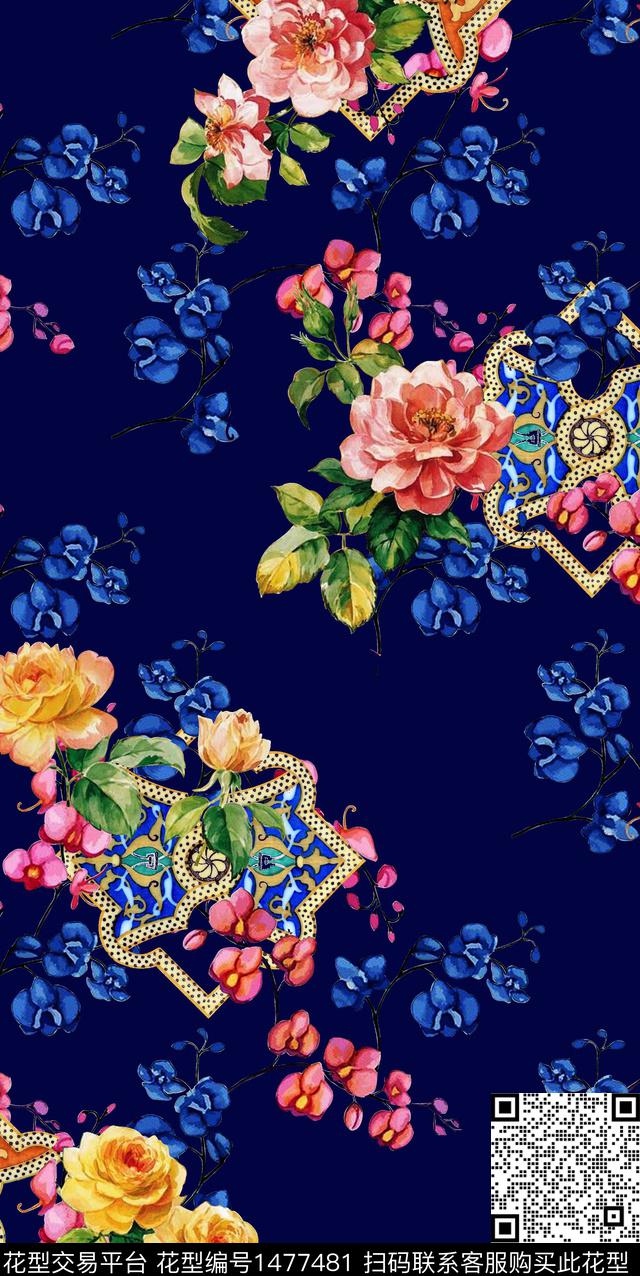 菱形撞色连衣裙数码印花华亿平台下载（图片编号: 1477481） - 瓦栏（Walan）