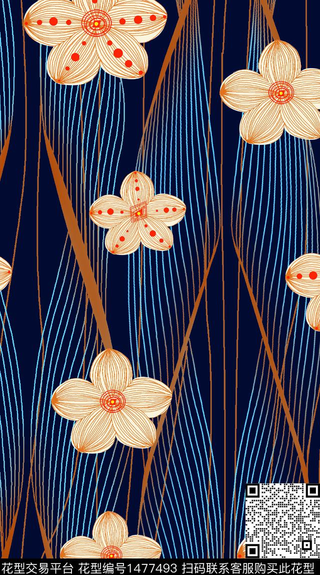 几何格子绿植树叶数码印花华亿平台下载（图片编号: 1477493） - 瓦栏（Walan）