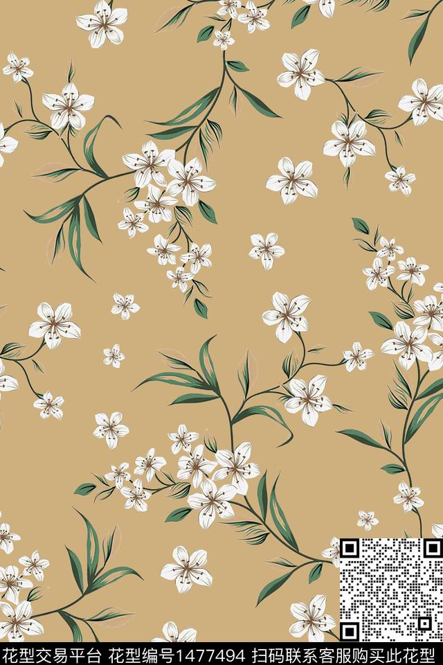 绿植树叶雪纺大牌风数码印花华亿平台下载（图片编号: 1477494） - 瓦栏（Walan）