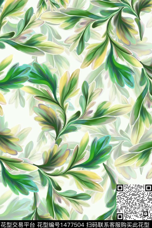 绿植树叶雪纺大牌风数码印花华亿平台下载（图片编号: 1477504） - 瓦栏（Walan）