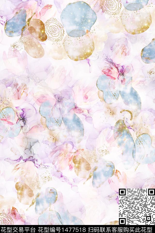 抽象小清新真丝数码印花华亿平台下载（图片编号: 1477518） - 瓦栏（Walan）
