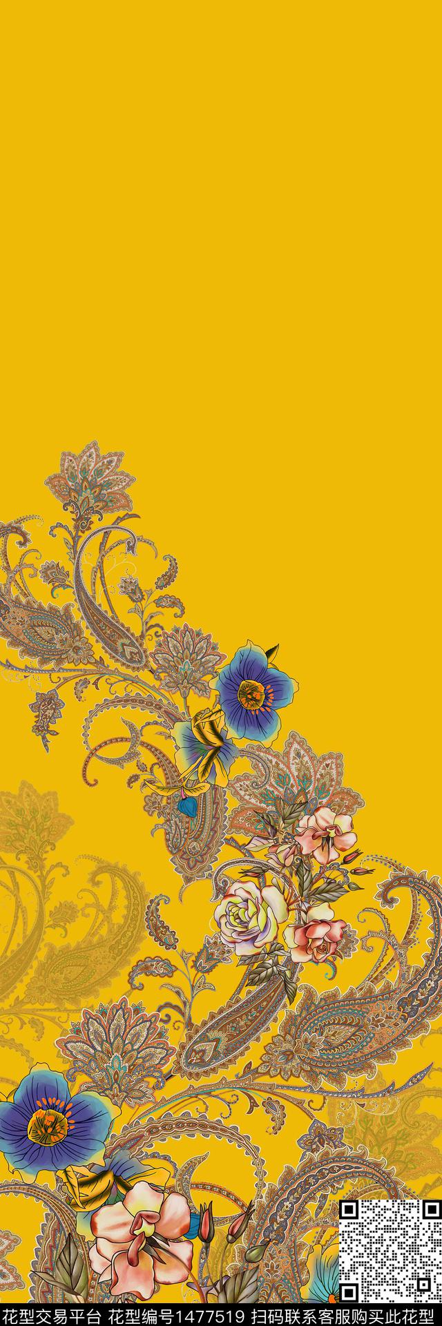 定位花佩斯利花卉数码印花华亿平台下载（图片编号: 1477519） - 瓦栏（Walan）