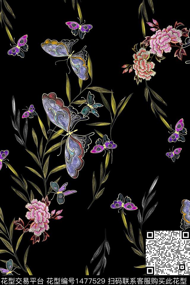 花卉香云纱中老年数码印花华亿平台下载（图片编号: 1477529） - 瓦栏（Walan）