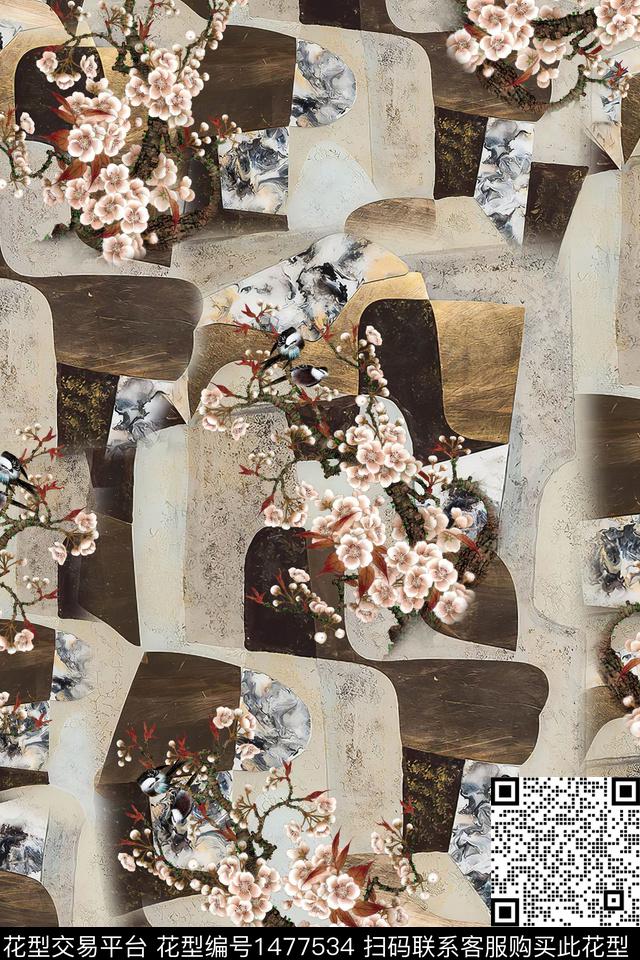 几何花卉真丝数码印花华亿平台下载（图片编号: 1477534） - 瓦栏（Walan）