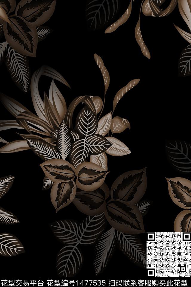 绿植树叶花卉香云纱数码印花华亿平台下载（图片编号: 1477535） - 瓦栏（Walan）