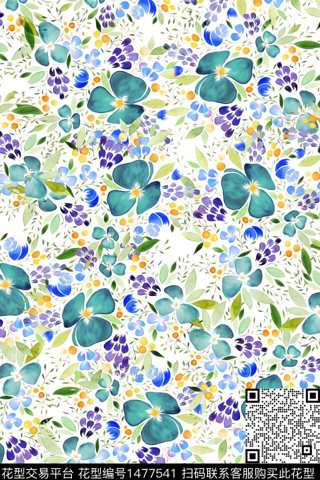 花卉小清新真丝数码印花华亿平台下载（图片编号: 1477541） - 瓦栏（Walan）