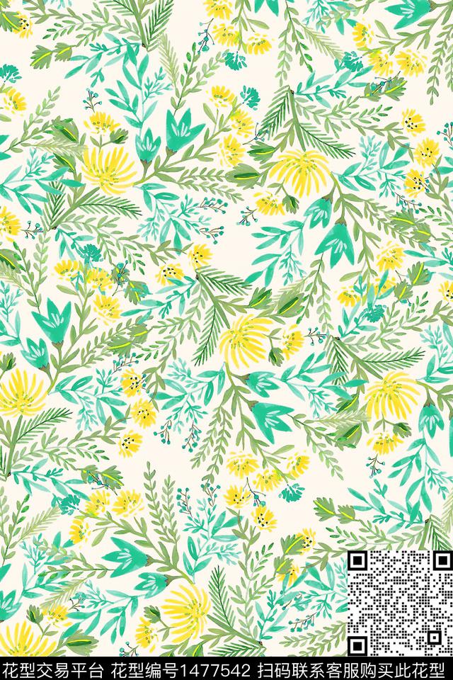 清爽底花卉花卉大牌风数码印花华亿平台下载（图片编号: 1477542） - 瓦栏（Walan）