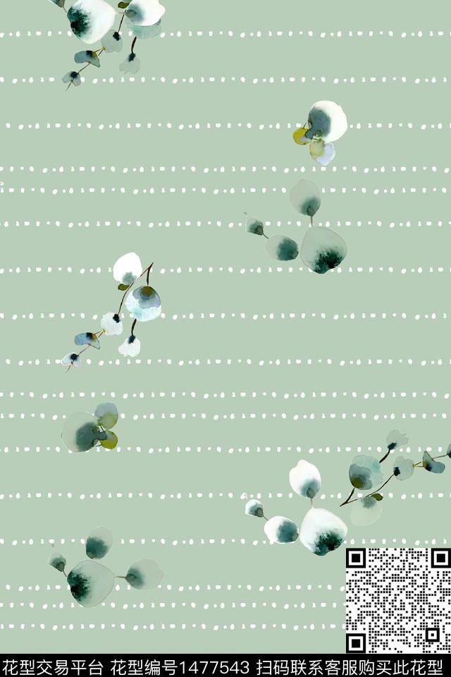 几何绿植树叶清爽底花卉数码印花华亿平台下载（图片编号: 1477543） - 瓦栏（Walan）