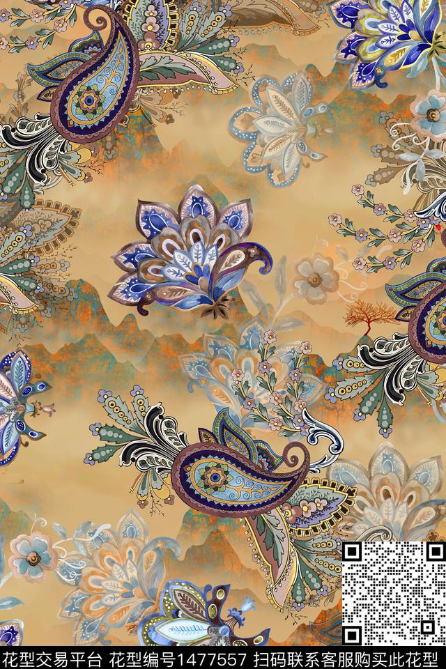 民族风佩斯利真丝数码印花华亿平台下载（图片编号: 1477557） - 瓦栏（Walan）