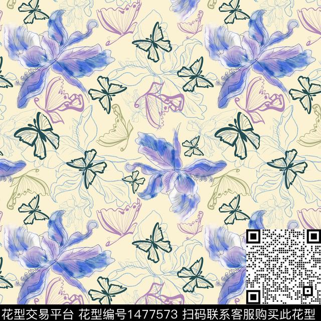 花卉小碎花蝴蝶数码印花华亿平台下载（图片编号: 1477573） - 瓦栏（Walan）