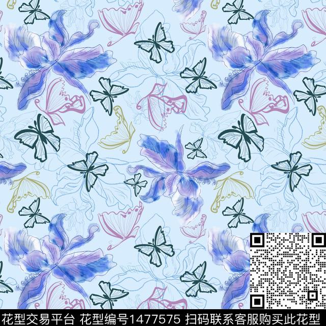 花卉小碎花蝴蝶数码印花华亿平台下载（图片编号: 1477575） - 瓦栏（Walan）