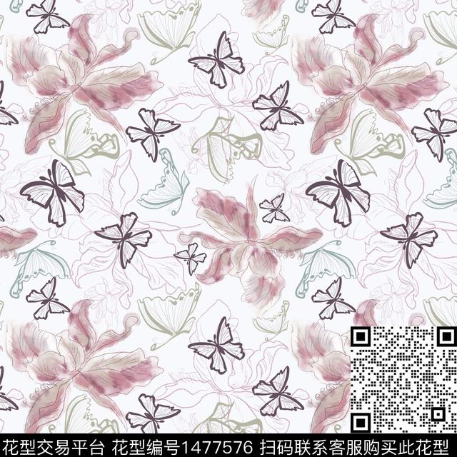 花卉小碎花蝴蝶数码印花华亿平台下载（图片编号: 1477576） - 瓦栏（Walan）