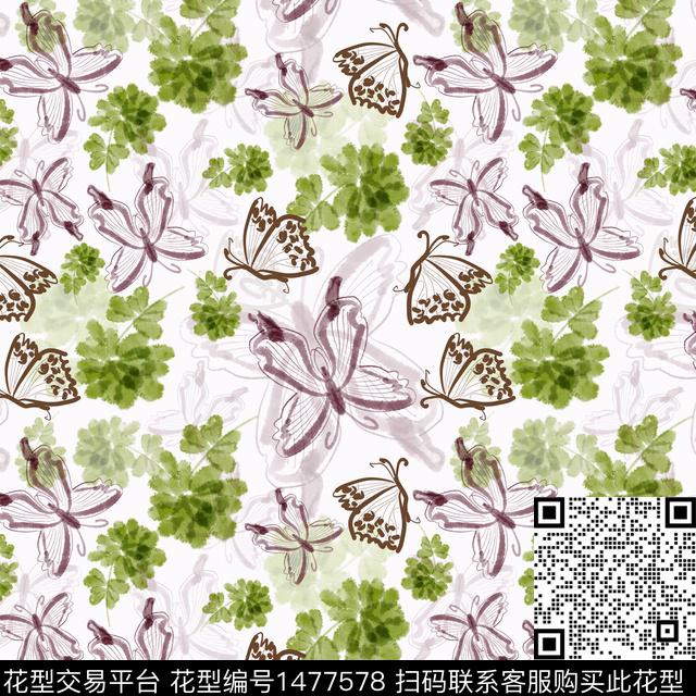 花卉小碎花蝴蝶数码印花华亿平台下载（图片编号: 1477578） - 瓦栏（Walan）