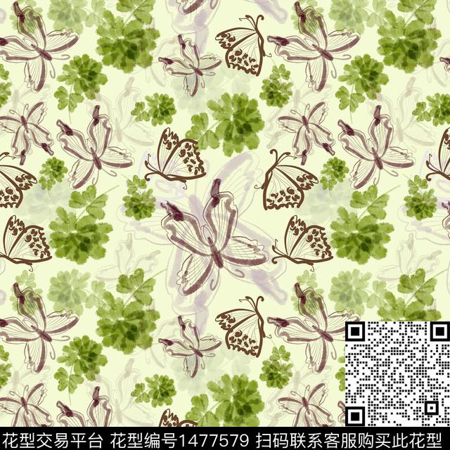 花卉小碎花蝴蝶数码印花华亿平台下载（图片编号: 1477579） - 瓦栏（Walan）