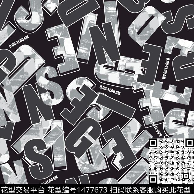 线条字母黑底花卉传统印花华亿平台下载（图片编号: 1477673） - 瓦栏（Walan）