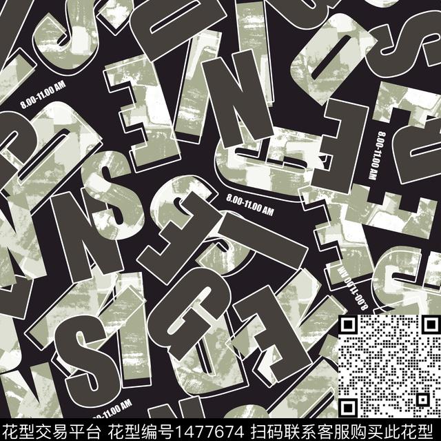 线条字母黑底花卉传统印花华亿平台下载（图片编号: 1477674） - 瓦栏（Walan）