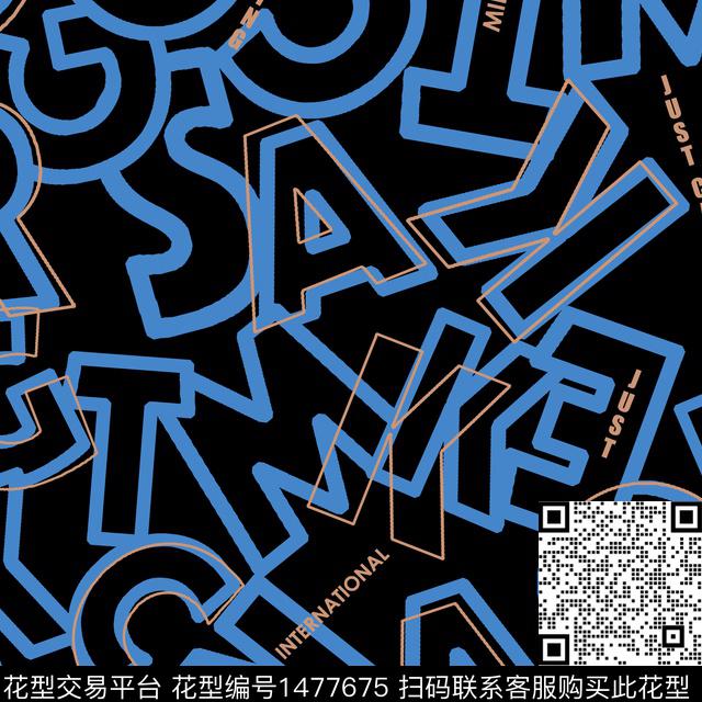 线条字母黑底花卉传统印花华亿平台下载（图片编号: 1477675） - 瓦栏（Walan）