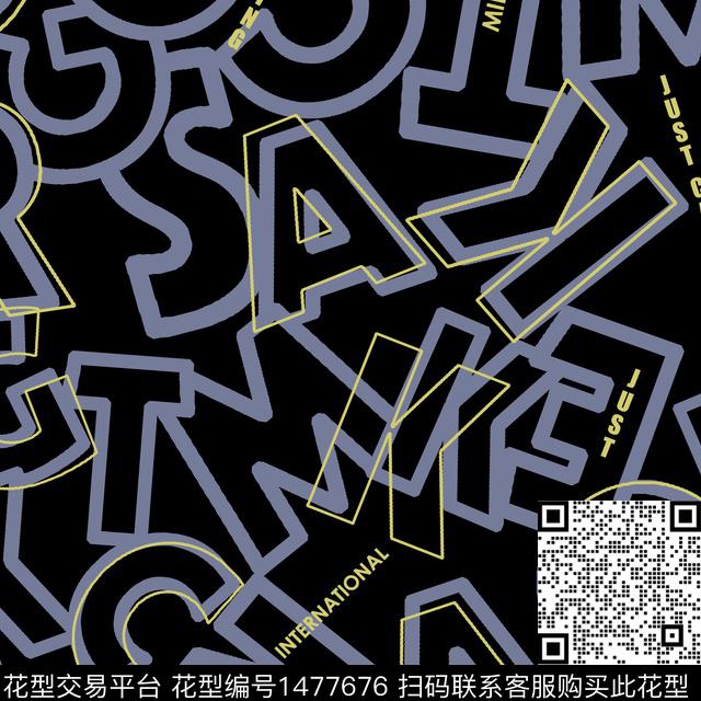 线条字母黑底花卉传统印花华亿平台下载（图片编号: 1477676） - 瓦栏（Walan）