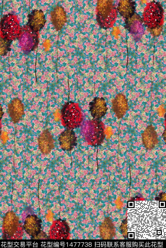 花卉抽象朦胧花卉数码印花华亿平台下载（图片编号: 1477738） - 瓦栏（Walan）