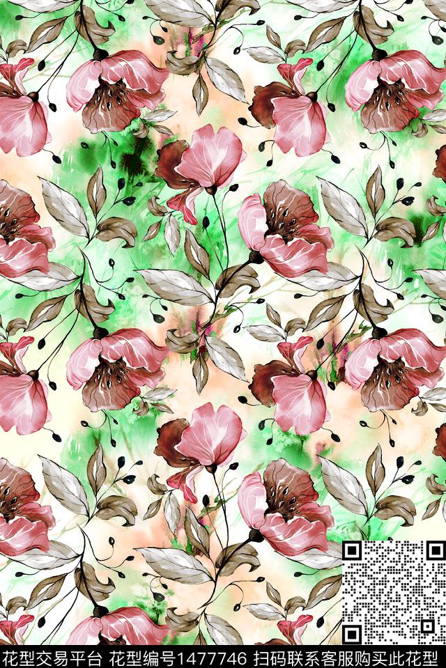 数码华亿平台花卉香云纱数码印花华亿平台下载（图片编号: 1477746） - 瓦栏（Walan）