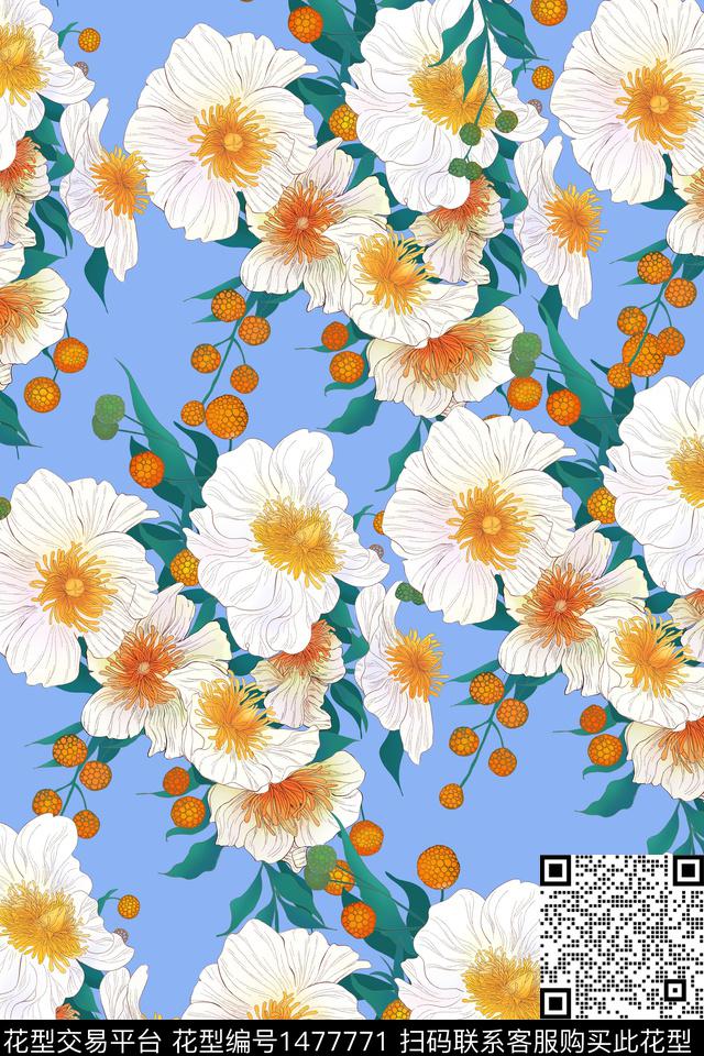 花卉大牌风小清新数码印花华亿平台下载（图片编号: 1477771） - 瓦栏（Walan）