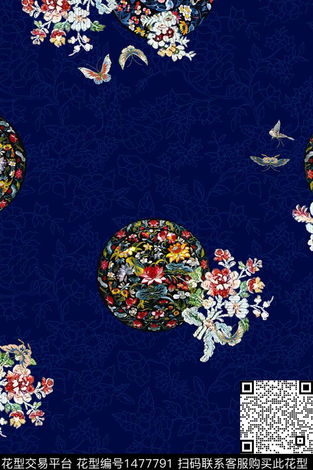 几何花卉蝴蝶民族花卉数码印花华亿平台下载（图片编号: 1477791） - 瓦栏（Walan）