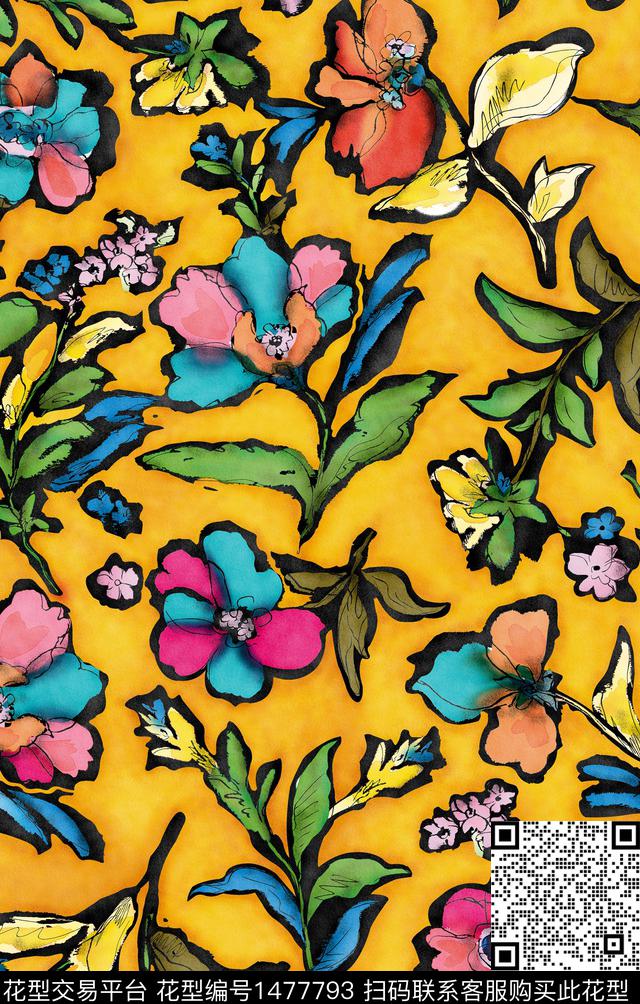 深圳民族花卉抽象花卉数码印花华亿平台下载（图片编号: 1477793） - 瓦栏（Walan）