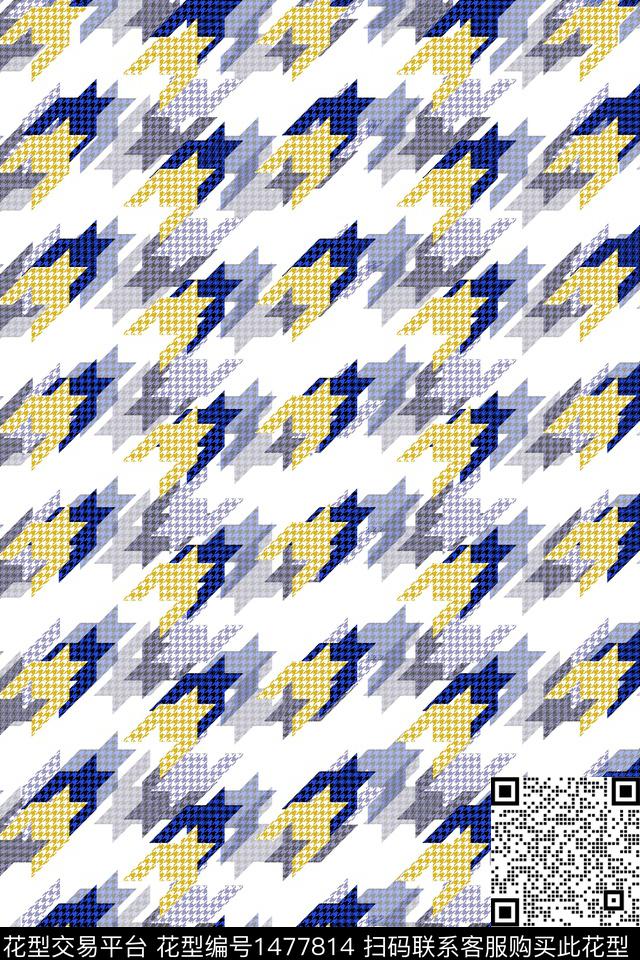 千鸟格几何黑白条纹数码印花华亿平台下载（图片编号: 1477814） - 瓦栏（Walan）