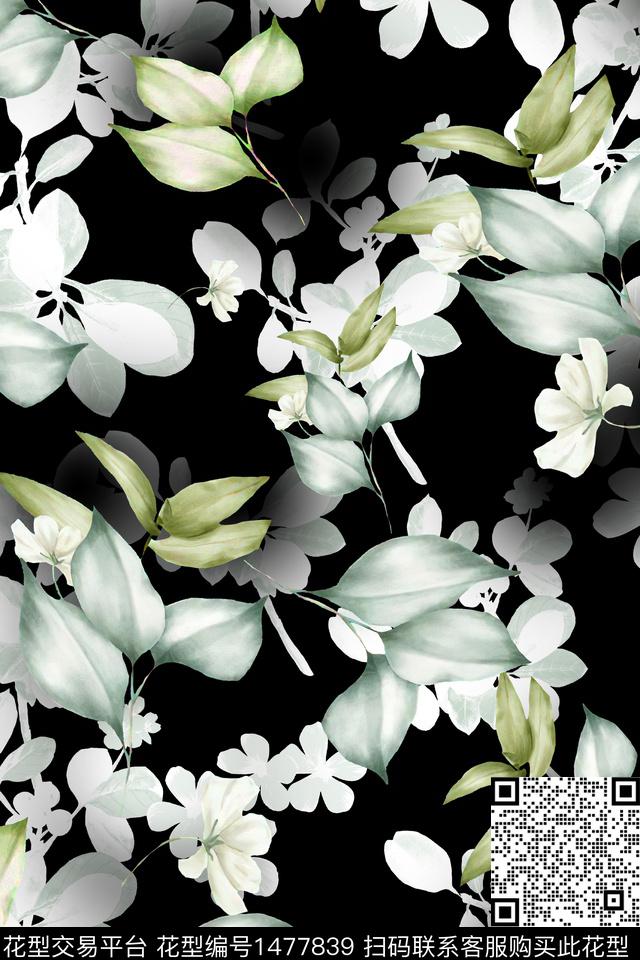 花卉真丝绿植树叶数码印花华亿平台下载（图片编号: 1477839） - 瓦栏（Walan）